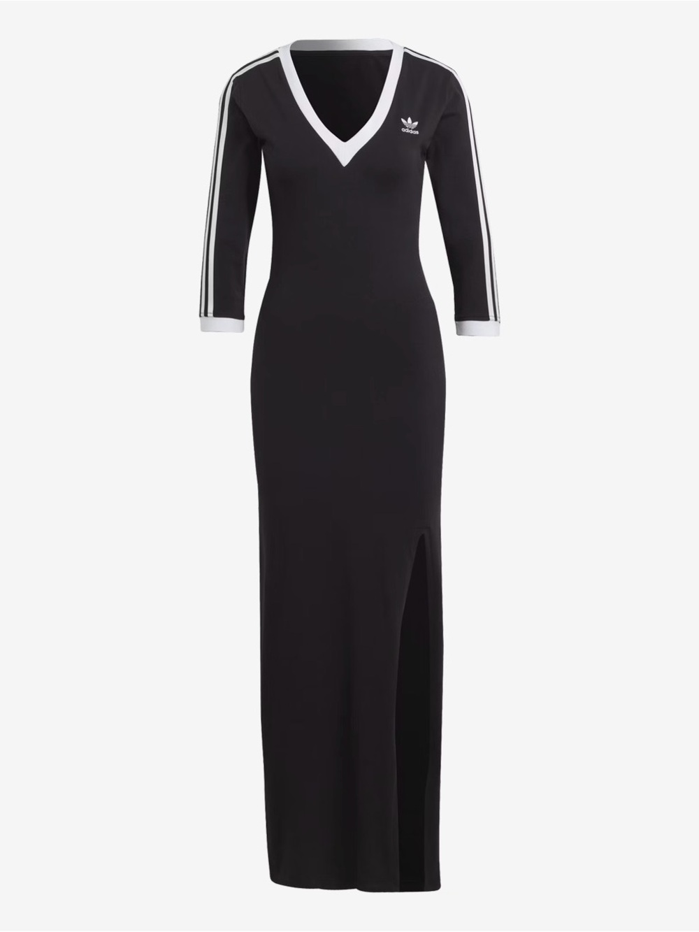 adidas Black V-Neck Maxi Dress with White Stripe Detail - Picture 3 of 7